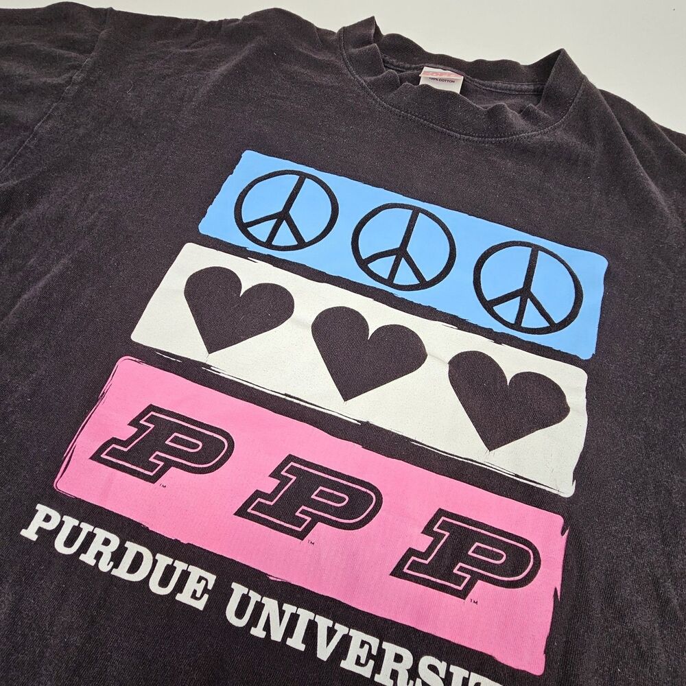 Purdue University Soffe XL T Shirt Peace Love Boilermakers College Graphic Tee